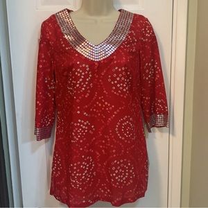 Ladies Calypso Red Tunic w/ Silver Sequins Size XS- new